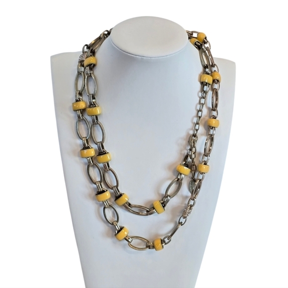 Coldwater Creek Yellow Enamel Silvertone Oval Chain Link Necklace - Picture 1 of 4